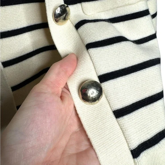 Sezane | NWOT Betty Cardigan in Navy/Ecru Stripe RARE OG Gold Buttons Small - Picture 9 of 14